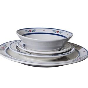 Vtg Tienshan Laurel Hearts 4-Pc Dinnerware Place‎ Setting Folk Craft Stoneware